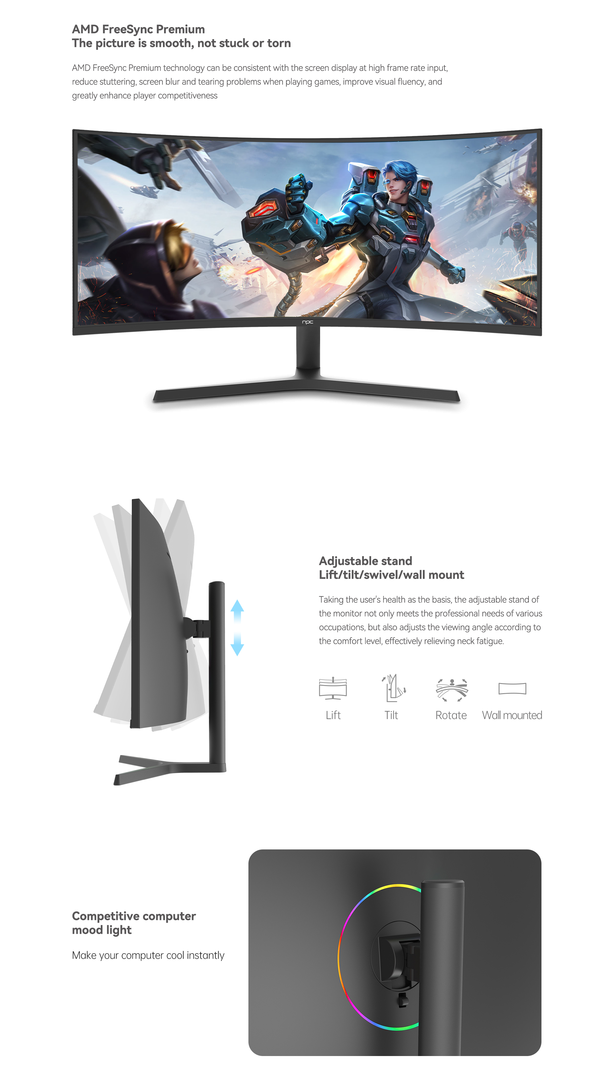 Monitor curvo ancho para juegos [NPC-LCD340G-Y](图3)
